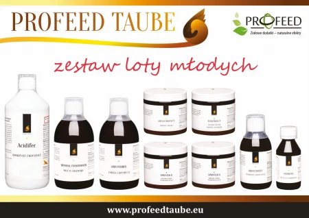 PROFEED TAUBE - Zestaw lotowy dla gołębi młodych 9 produktów GRATIS plan lotowy
