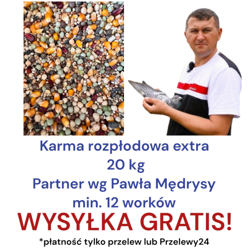 Przejdź do produktu PARTNER Rozpłodowa Extra wg. Pawła Mędrysy 20 kg , pakiet 12 worków - karma rozpłodowa dla gołębi, wysyłka GRATIS