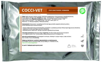 Przejdź do produktu CENTRUM ZDROWIA GOŁĘBI Cocci-Vet - posypka przeciw kokcydiozie i robakom u gołębi 200 g