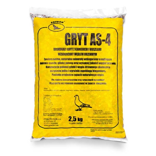 Przejdź do produktu PATRON Gryt AS-4  2,5 kg - grit z muszlami i węglem drzewnym dla gołębi